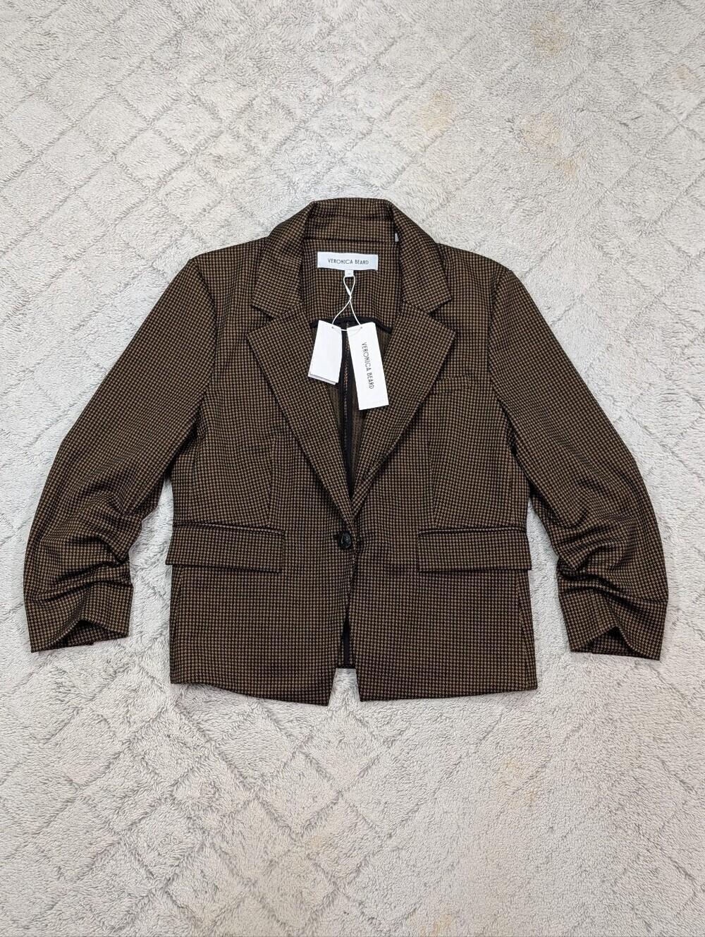 Veronica Beard Jacket Womens 14 Black Brown Houndstooth Aaliyah Knit Blazer NEW